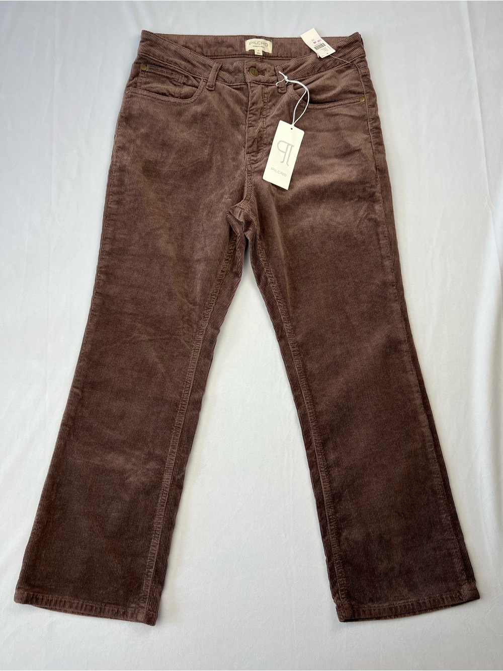 Pilcro The Yaya High Rise Flare Kick Corduroy Pants - Ankle Brown NEW - Size 31 - Picture 2 of 9
